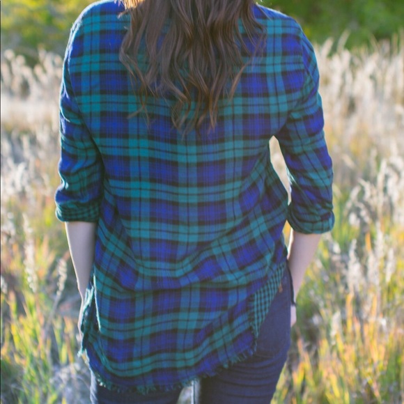 Tie Flannel Top with Fringe Bottom - Picture 2 of 4